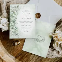 Watercolor Eucalyptus Monogram Sage Green Wedding Invitation