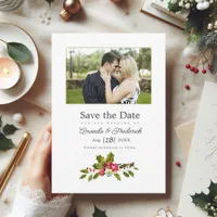 Holly and Ivy Christmas Wedding Photo Save The Date