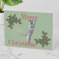 Box Sign - Merry Christmas Holly and Cat