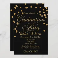 Black and Gold Glitter Graduation Invite