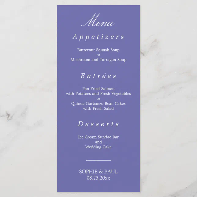 Elegant Lavender Wedding Menu