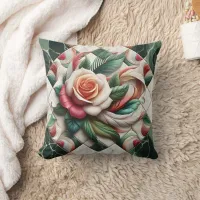 Beautiful Rose Mosaic Art With Colorful Leaves Throw Pillow