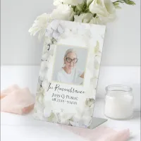 White Hydrangea Watercolor Celebration of Life Pedestal Sign