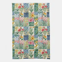 Faux Patchwork Garden Flowers Retro Elegant Pretty Kitchen Towel