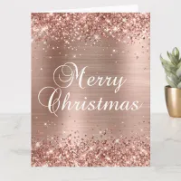 Glittery Rose Gold Foil Big Merry Christmas Card