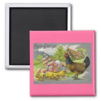 Vintage Easter Chicks and Rooster Magnet