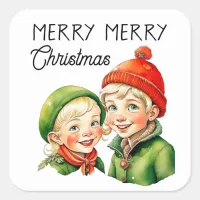 Merry Christmas | Vintage Blonde Kids Square Sticker