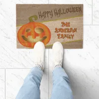 Halloween Pumpkin - cartoon horror personalizable Doormat