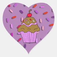 Chocolate  Cupcake with Candy Sprinkles Heart Sticker