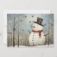 Cute Whimsical Snowman in a Top Hat  Holiday Card