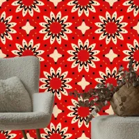 Striking Red Beige Black Geometric Mandala Blooms  Wallpaper