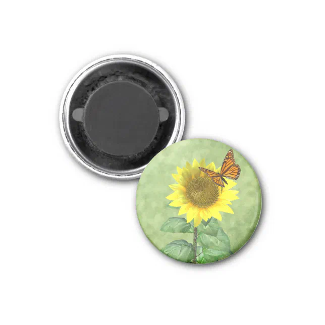 Pretty Yellow Sunflower and Orange Butterfly Magnet