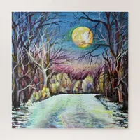 Silent Night Winter Full Moon in Sweden Jigsaw Puzzle