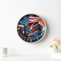 Vintage hot rod racing down a patriotic highway clock