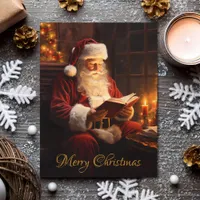 Vintage Santa Reading a Book Holiday Postcard