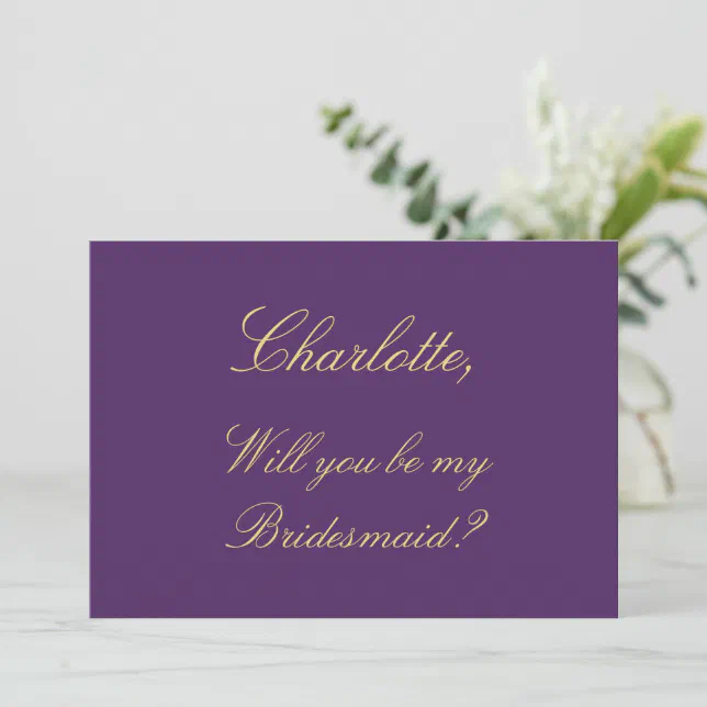 Purple Golden Beige Bridesmaid Proposal Card