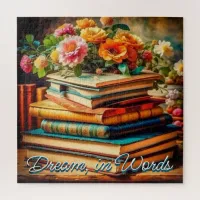 Antique Pile of Vintage Books and Flowers Jigsaw Puzzle