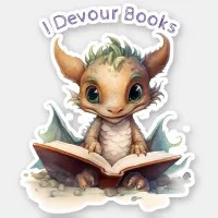  *~* Books Reading Baby Dragon  - I DEVOUR AP88 Sticker