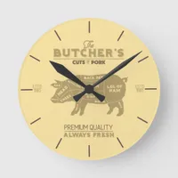 Butcher Shop Cuts of Pork Pig Diagram Round Clock