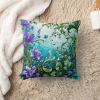 Purple Floral Design With Greenery Throw Pillow