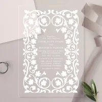 White Elegant Ornate Floral Frame Wedding  Acrylic Invitations