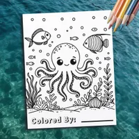 Cute Octopus and Fish | Kid's Coloring Page