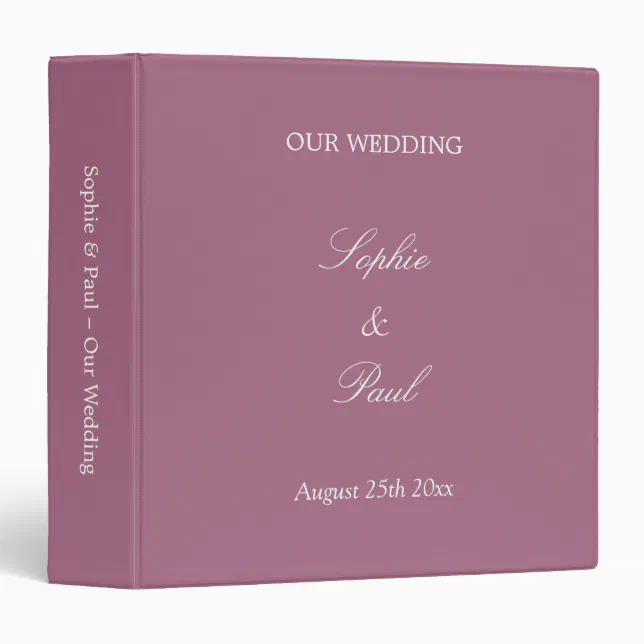 Mauve Wedding Personalized 3 Ring Binder