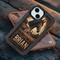 A Rustic Portrait of Brian, A Noble Horse on a Far iPhone 15 Case