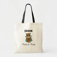 Personalized Halloween Trick or Treating Owl Tote Bag