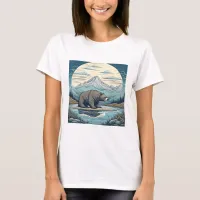 Bear, Mountains, Lake, Full Moon Ai Art T-Shirt