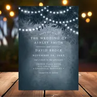 Navy Blue Rustic Woodland Tree Lights Wedding Invitation