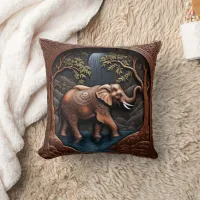 Elegant Elephant Amidst Tranquil Waterfall Scene Throw Pillow