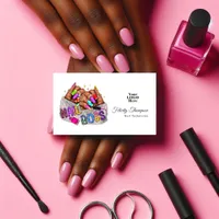 Hot-Pink African American Manicure Salon QR Code Business Card