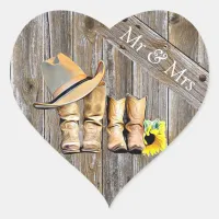 Rustic Cowboy and Cowgirl Wedding Mr and Mrs Heart Sticker