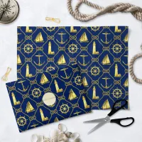Classic Nautical Gold Blue Tissue Paper