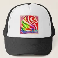 Santa Monica Pier swirly Candy AI Art Trucker Hat