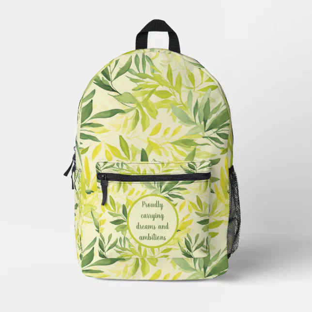 Watercolor Green and Yellow Leaf Pattern Printed Backpack