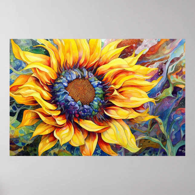 Sunflower Power watercolor painting Poster