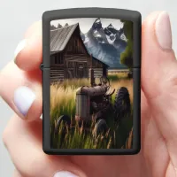 Rustic Tractor Under Mountain Peaks Zippo Lighter