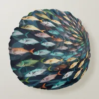 Cute shole of colorful fish round pillow