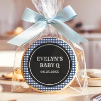 Baby Q Navy Gingham Plaid Baby Shower Sugar Cookie