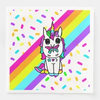 Unicorn with Butterfly on Nose rainbow Sprinkles Paper Dinner Napkins