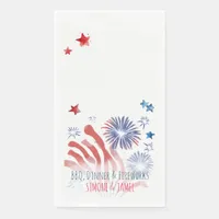 Red and Blue Watercolor Fireworks on White Paper Guest Towels