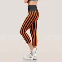 Halloween Pumpkin Orange and Black Stripe Capri Leggings