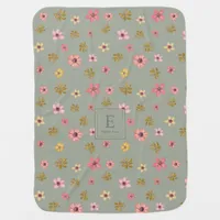 Pink Yellow Girly Pretty Flowers Floral Name     Baby Blanket