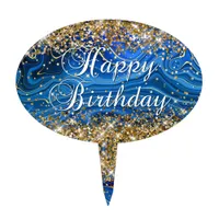 Gold Glitter Lapis Lazuli Happy Birthday Cake Topper