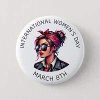 March 8th is International Women's Day  Button