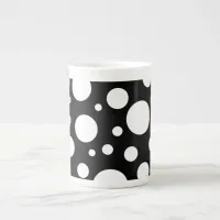 White Polka Dots on Black | Bone China Mug