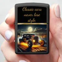 Vintage hot rod cruising by the lakeside at night zippo lighter