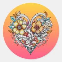 Personalized Floral Heart Romantic Classic Round Sticker